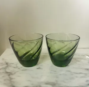 Vintage Libby Avocado 2er Set grüne Wirbel Lowball Brille - Bild 1 von 9
