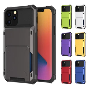 Shockproof Wallet Card Holder Armor Case Cover For iPhone 16 15 14 13 12 11 Pro - Picture 1 of 14