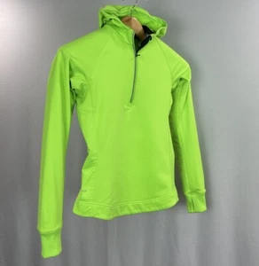 NIKE Half-Zip Hooded Sweatshirt Womens Small Neon Green Pullover Stretch DRI-FIT - Picture 1 of 13