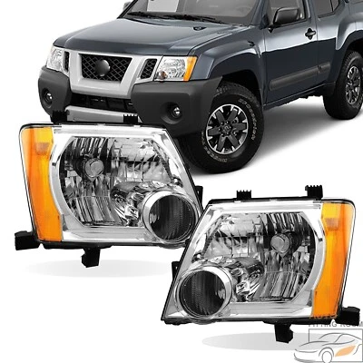 Chrome Headlights Headlamps Left and Right Side For 2005-2015 Nissan Xterra - Image 1 of 4