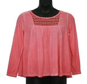 Chip & Pepper Coral Beaded Top Medium M Long Sleeve Lace Inset - Picture 1 of 8