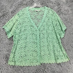 Cárdigan de encaje Cato para mujer 26/28 W verde flor margarita transparente primavera pastel delicado - Imagen 1 de 11