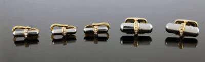 Bulgari Bvlgari 18k Yellow Gold Steel Diamond Tuxedo Cufflinks Studs 5pc Set - Image 1 of 4