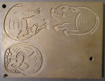 Vintage Heavy Brass PRINTING PLATE with THREE ANIMALS ~ Sunset ~ 4 1/8” x 5 1/2" - Image 1 of 4