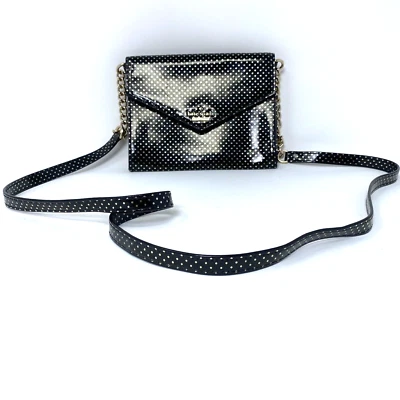 Bolso Cartera Kate Spade Sobre Cuero Negro con Correa de Cadena de Lunares Dorados Foto 1 de 4