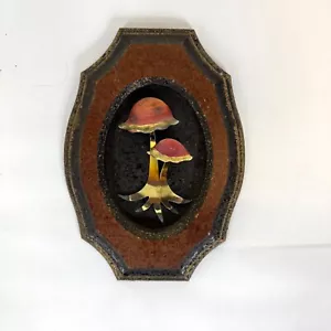 Vintage Orange & Gold Pilz Wandbehang Holzrahmen Schwarz Goldrand MCM 70er - Bild 1 von 5