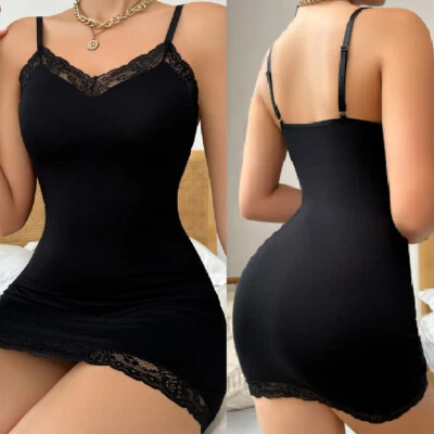 Mujeres Bajo Vestido Ajustable Correa de Espagueti Cami Deslizamientos Completos Camisón Prendas para dormir Foto 1 de 4