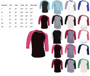 7 Pieces 3/4 Sleeve Raglan Baseball Shirts Mens Plain Tee Jersey T-Shirt S-3XL - Picture 1 of 5