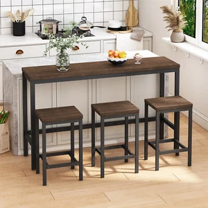 4 Piece Dining Table Set Table with 3 Stools Kitchen Breakfast Furniture US - Picture 1 of 13