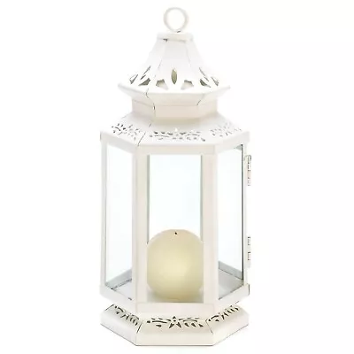 LINTERNA VELA COLGANTE VICTORIANA BLANCA DECORACIÓN ILUMINACIÓN HOGAR Foto 1 de 3