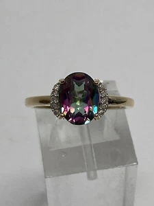 Ring 10 Karat Gelbgold ovale Form mystischer Topas und Diamant Größe 7 NEU - Bild 1 von 15