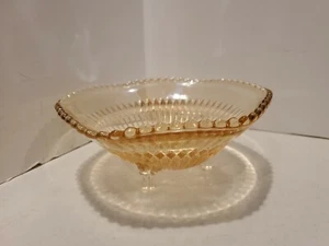 Vintage Depression Peach Glass Footed Candy Dish Diamond & Bubble Edge 6 inch - Picture 1 of 12