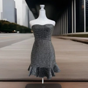 TopShop Womens 4 Petite Silver Metallic Strapless Mini Dress Holidays Whimsigoth - Picture 1 of 8