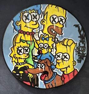 9” Hand Painted Tin Simpsons Cartoon Drip Recycled Graffiti Art - Picture 1 of 2
