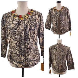 Ruby Rd Women’s Size 14 Jeweled Neckline ¾ Sleeve Cotton Button Up Jacket - NWT - Picture 1 of 19