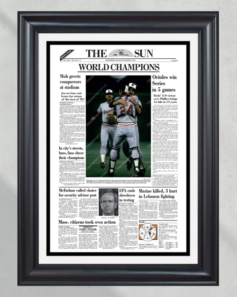 1983 Baltimore Orioles World Series Champions Framed Front Page Newspaper Print - Image 1 of 4