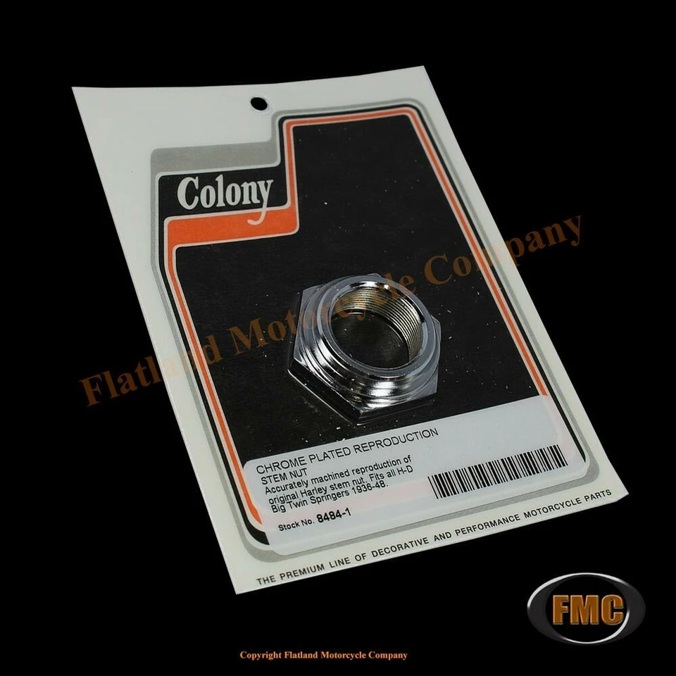 Colony 8484-1, Fork Stem Nut, 1936-1948 Big Twins, P/N 48561-36, Chrome - Image 1 of 1
