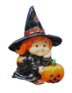 Enesco Morehead PIN Halloween Vintage WITCH w JOL PUMPKIN 1986 Brooch STKR - Picture 1 of 3