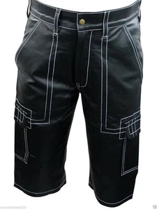 Men's Black Leather Bermuda Shorts Genuine Lambskin Cargo Stylish Shorts Pants - Picture 1 of 7