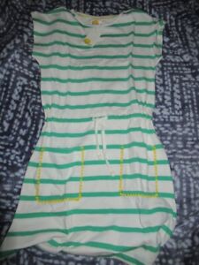 nwt  Mini Boden green stripe tunic dress with pockets girls 11-12 y free ship US