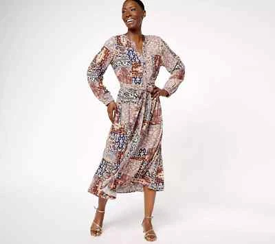 Denim & Co. Canyon Retreat Printed Tiered Midi Dress Indigo Patchwork 1X A613734 - Image 1 of 4