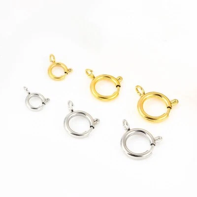 10Pcs 18k Gold Stainless Steel Bolt Spring Ring Open Jewelry Clasp DIY 5~15mm - Image 1 of 3