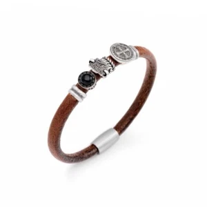 BRACCIALE UOMO AMEN IN VERA PELLE MARRONE CON MEDAGLIA DI SAN BENEDETTO INFINITO - Bild 1 von 1