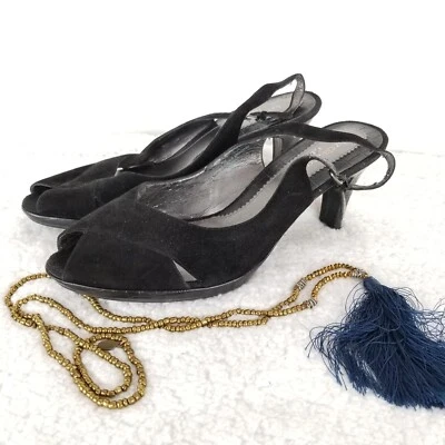 LIZ CLAIBORNE FLEX《294》bomba de cuero negro con cordones gamuza para mujer talla 10 Foto 1 de 4