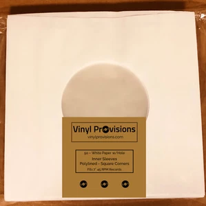 Polylined 45 RPM White Paper Inner Record Sleeves for 7" Records (50) - Picture 1 of 6