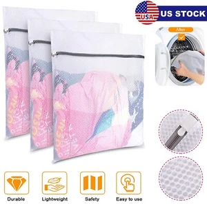 3× Zipped Wash Bag Mesh Net Laundry Washing Machine Lingerie Underwear Bra Socks - Picture 1 of 12