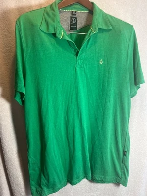 Volcom Polo Size Large Green Cotton Blend Short Sleeve - Image 1 of 4