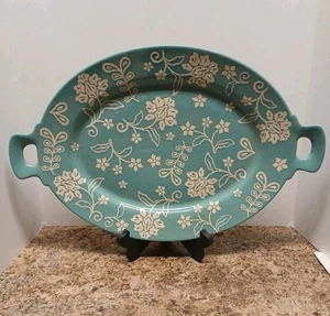 Cook's Essentials 20 in  Stoneware Handled Serving Platter Teal Blue - New - Picture 1 of 8