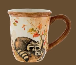 Herbst Kaffeebecher Waschbären 16 Unzen Keramik Tee Thanksgiving Wald Neu - Bild 1 von 1