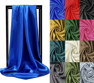 Large 90cm Satin Square Scarf Silk Bandana Head Band Neck Hair Wrap Plain Bag - Picture 1 of 26