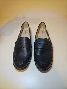 EUC Lands' End dunkelblau Leder Boot Deck Penny Loafer Damenschuhe Größe 9 B - Bild 1 von 7