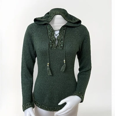 Sudadera con Capucha de Alpaca para Mujer S Pullover Suéter Verde Tribal Lana Cuentas Hecha a Mano Ecuador Foto 1 de 4