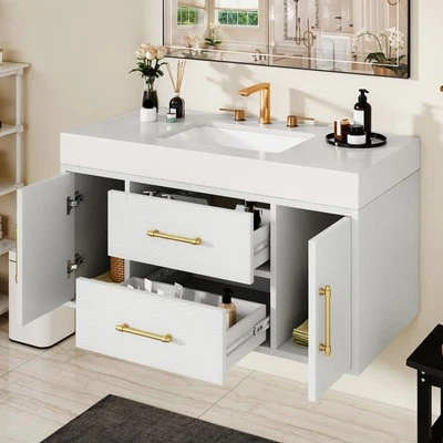 Juego de tocador flotante de 40 pulgadas con 2 puertas de cierre y gabinete de almacenamiento de 2 cajones Foto 1 de 4