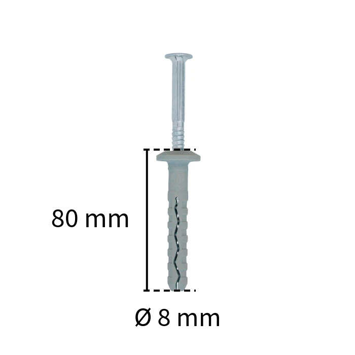 TASSELLI DA 8X80 IN NYLON CON BORDO PIATTO E VITE ZINCATA PREMONTATA CF 150 PZ - Immagine 1 di 4