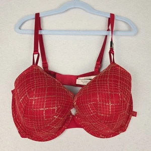 NWT Victoria's Secret Womens Demi Push Up Bra Size 36D Red Gold Lace Underwire - Picture 1 of 9