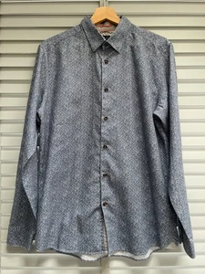 TED BAKER Floral Blue Shirt Size 4 Large Mens Long Sleeve Cotton MONTPEL - Picture 1 of 14
