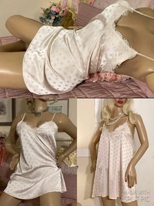 High Gloss Mirror Liquid Satin Lace Bias Cut Mini Babydoll Full Slip Chemise - Picture 1 of 24