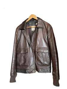 Cognac Timberland Leather Aviator Bomber Jacket S - Picture 1 of 14