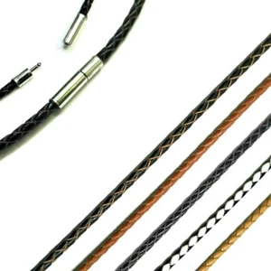 19CM - 80CM LEDER HALSKETTE KETTE SCHWARZ BRAUN LEDERKETTE HALSBAND GEFLOCHTENE - Bild 1 von 6