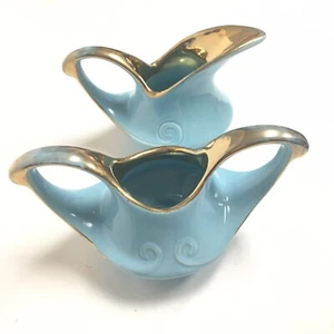 Juego de crema y azúcar interior dorado azul vintage MCM mediados de siglo moderno 70 y 71 - Imagen 1 de 7