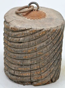 Antique Wooden Heavy Carpet Door Weight Original Old Hand Carved Iron Handle - Picture 1 of 7