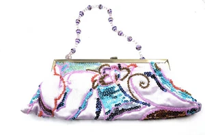 Bolso de Noche Bolso sin asas Elegante Cartera Ocasión Especial Tela con Cuentas y Lentejuelas NUEVO - Imagen 1 de 3