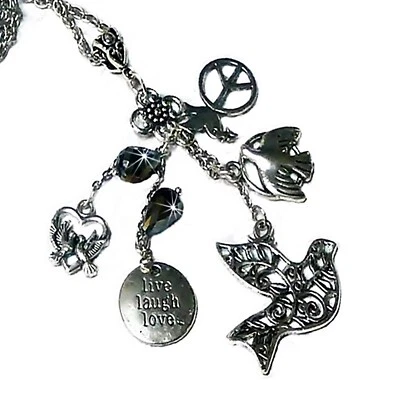 Long charm tassel Necklace, peace doves, live laugh love - Image 1 of 4