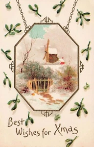 "Best Wishes for Xmas" Winter Scene Embossed Christmas Vintage PC - Picture 1 of 2