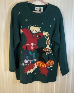 Jason Maxwell Vintage Embroidered Halloween Sweater Scarecrow Pumpkin Size large - Picture 1 of 14