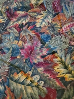 Vntg Sewing Fabric VIP Cranston Cotton Brown Green Mauve Fall Leaves 1ydx45" - Image 1 of 4